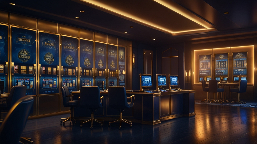 Smartphone mit Lizenz- und Zugriffshinweisen vor dunkler Casino-Kulisse